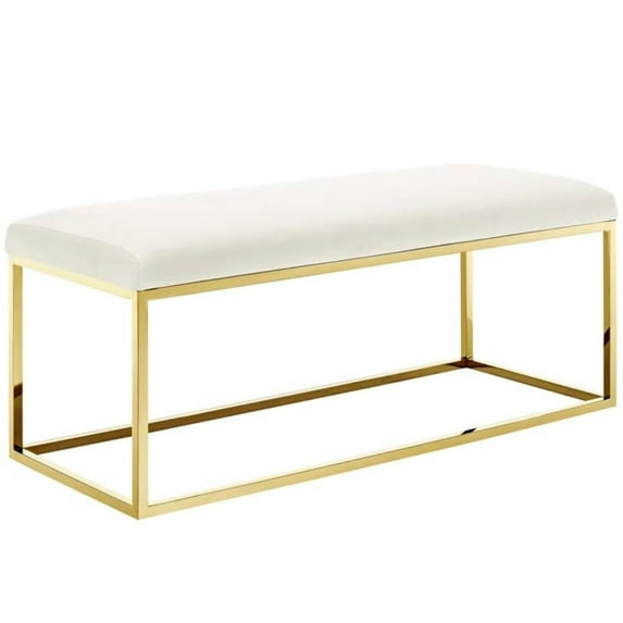 Modway Anticipate Velvet & Stainless Steel Bedroom Bench in Gold and Ivory