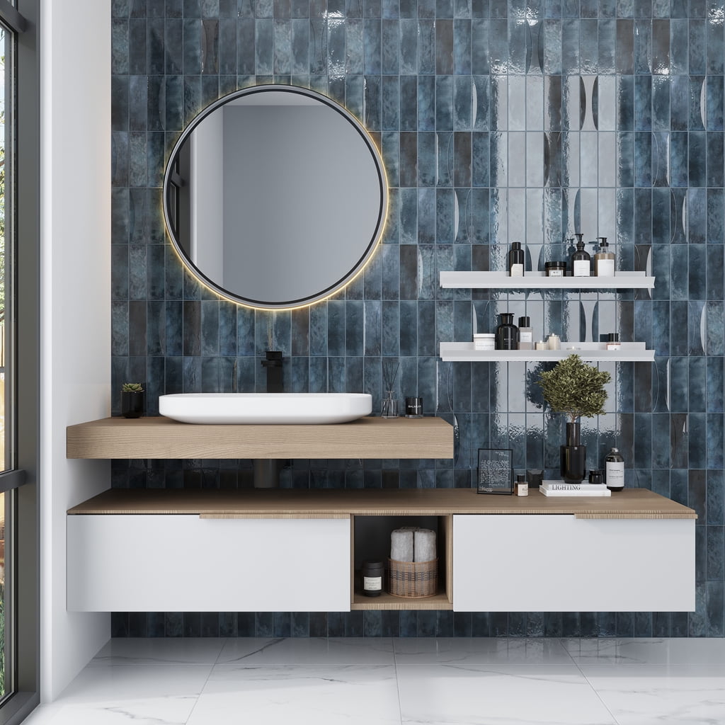 Antiek Glossy Blue Ceramic Subway Wall and Floor Tile