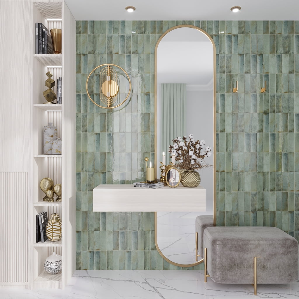 Antiek Glossy Green Ceramic Subway Wall and Floor Tile