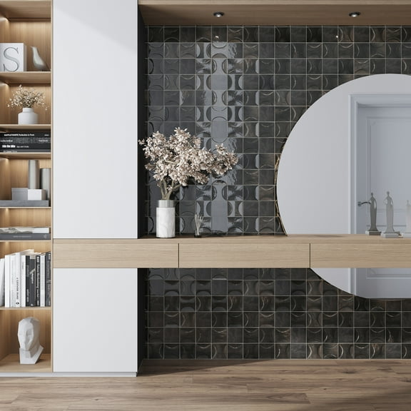 Antiek 3.94 in. x 3.94 in. Glossy Black Ceramic Square Deco Wall Tile (5.39 sq. ft./case) (50-pack)