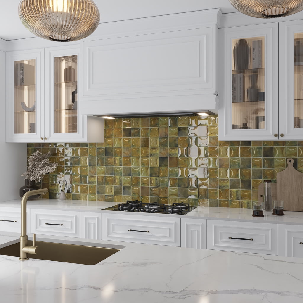 Antiek 4'' x 4'' Glossy Olive Green Ceramic Wall Tile