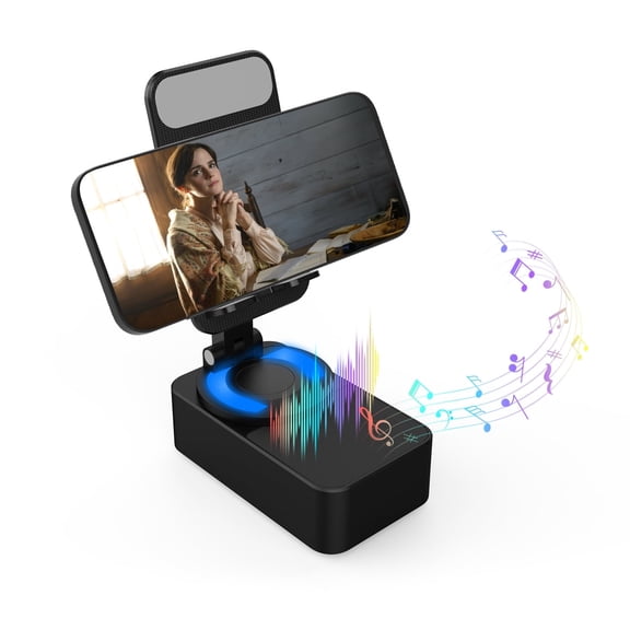 Antier Bluetooth Speaker Phone Stand with Power Bank, Foldable 360° Rotating Tablet Holder, RGB LED Wireless Speaker, Adjustable Desk Stand Compatible with Smartphones & Tablets