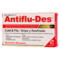 thumbnail interactive-video image 1 of Antiflu-Des Cold and Flu, Symptoms Relief, Fever Reducer, 12 Caps, Box, 1 of 9