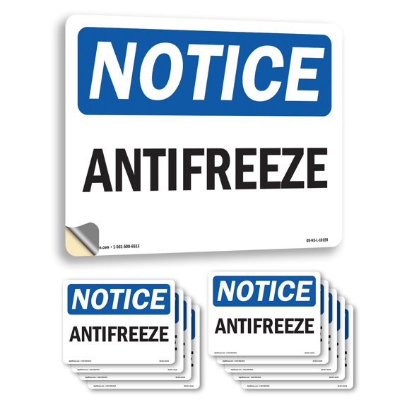 Antifreeze OSHA Notice Vinyl Decal Label 10 Inch x 7 Inch - 10 Pack