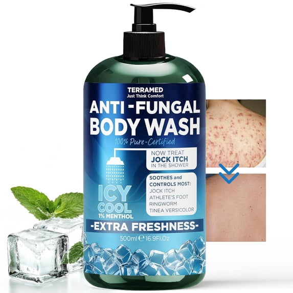 Antifungal Body Wash | Antifungal Soap with 1% Tolnaftate | Medicated Jock Itch Treatment for Ringworm & Athlete’s Foot | Menthol Body Wash for Itch, Odor Relief & Cooling Effect | 16.9 Fl oz