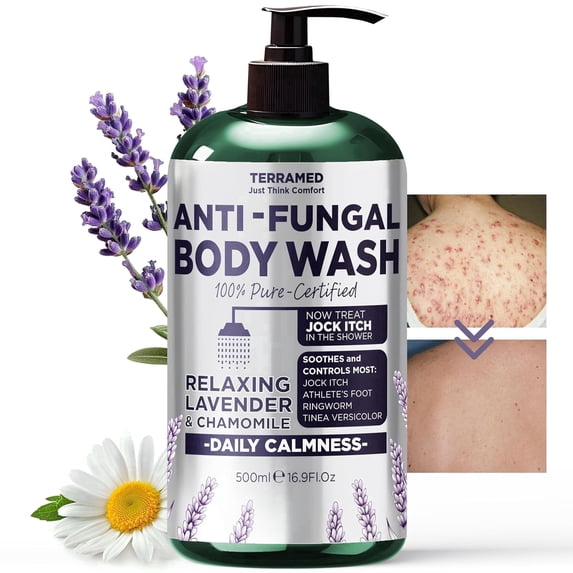Antifungal Body Wash with Lavender Essential Oil |1% Tolnaftate Chamomile Soap for Ringworm, Jock Itch & Athlete’s Foot | Medicated Itch & Odor Relief Body Wash with Calming Effect | 16.9 oz