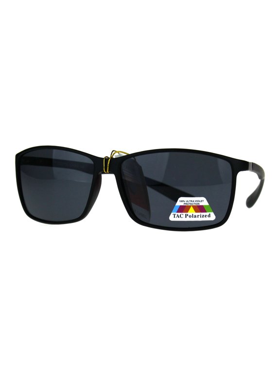 Antiglare Polarized Lens Mens Rectangular Mod Warp Plastic Sunglasses All Black