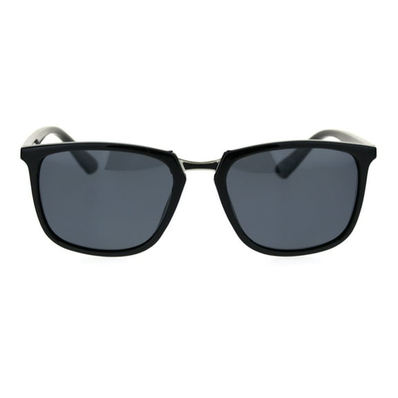 Antiglare Polarized Lens Mens Rectangular Slick Designer Sunglasses Black Silver Black