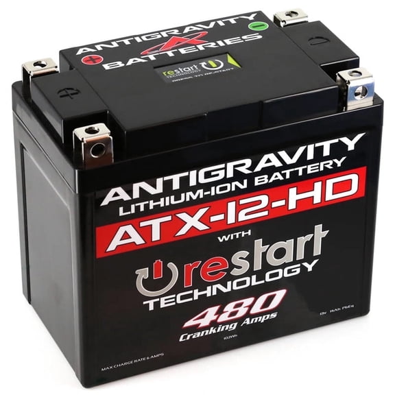 Antigravity ATX12-HD RE-START Lithium Motorcycle Battery, Built-In Jump Starting, 480 CA, Heavy Duty 12V Powersports Battery