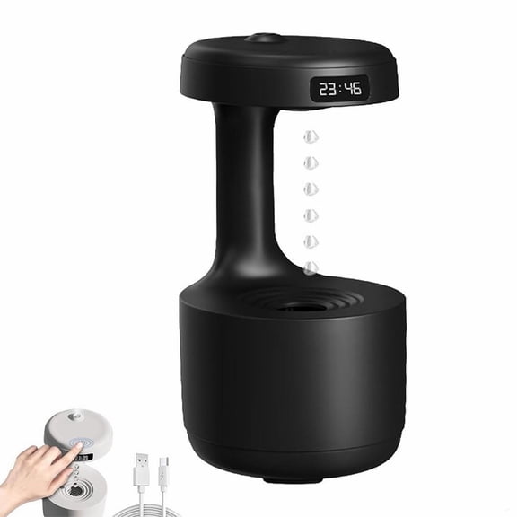 Antigravity Humidifier, Rain Humidifier, Anti Gravity Humidifiers with LED Display, Water Drop Backflow Aroma Diffuser, Mute Heavy Fog Household Sprayer for Large Room, Plants, Nursery, Office Black