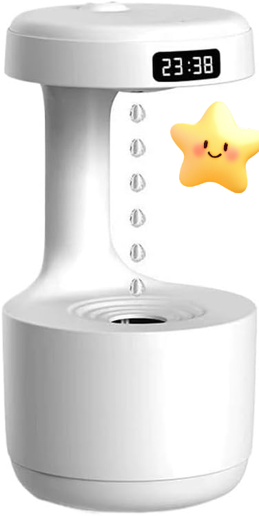 Antigravity Humidifier,Rain Humidifier Bedroom Anti Gravity Humidifiers with Clock Water Drop Backflow Aroma Diffuser Large Capacity Office Bedroom Mute Heavy Fog Household Sprayer(White)