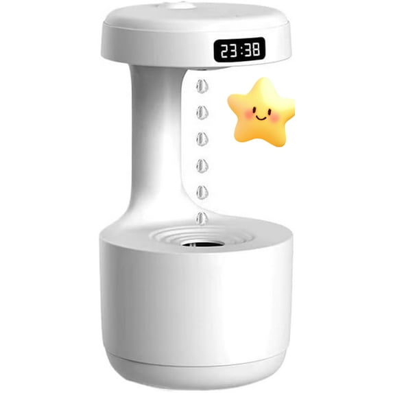 Antigravity Humidifier,Rain Humidifier Bedroom Anti Gravity Humidifiers with Clock Water Drop Backflow Aroma Diffuser Large Capacity Office Bedroom Mute Heavy Fog Household Sprayer(White)