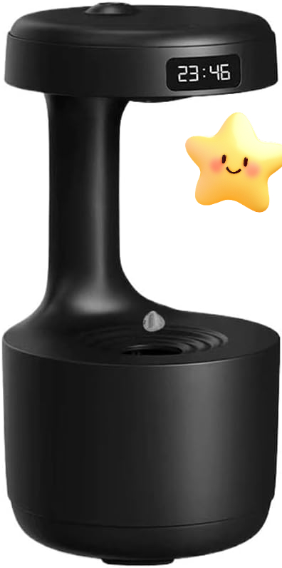 Antigravity Humidifier,Rain Humidifier Bedroom Anti Gravity Humidifiers with Clock Water Drop Backflow Aroma Diffuser Large Capacity Office Bedroom Mute Heavy Fog Household Sprayer(Black)