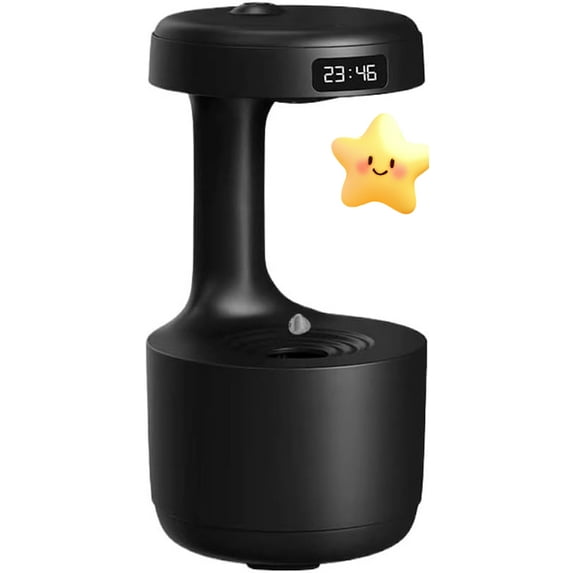 Antigravity Humidifier,Rain Humidifier Bedroom Anti Gravity Humidifiers with Clock Water Drop Backflow Aroma Diffuser Large Capacity Office Bedroom Mute Heavy Fog Household Sprayer(Black)