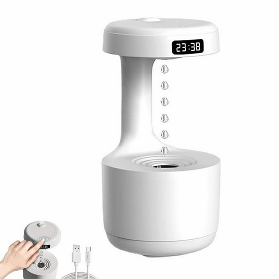 Antigravity Humidifier,Raindrop Humidifier,Rain Humidifier Bedroom Anti Gravity Humidifiers with Clock Water Drop Backflow Aroma Diffuser Large Capacity Office Bedroom Mute(White)