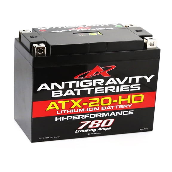 Antigravity ATX20-HD Lithium Motorcycle Battery, 780 Cranking Amps, 30Ah PbEq LiFePO4 Powersports Battery with Advanced BMS & Voltage Indicator