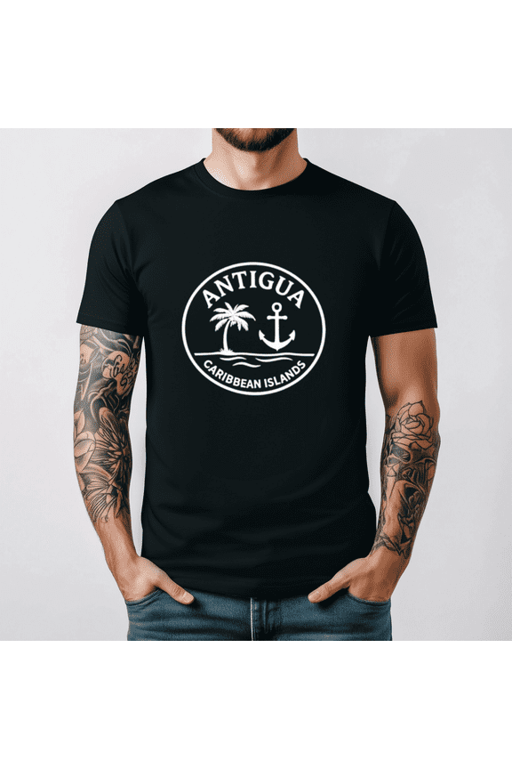 Antigua Anchor Palm Badge Caribbean Islands Graphic Casual Shirt Top,for unisex up to 5XL