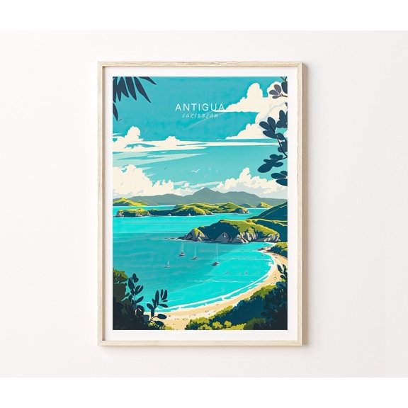 Antigua Caribbean Minimalist Travel Wall Art, Unframed Canvas 8x10in