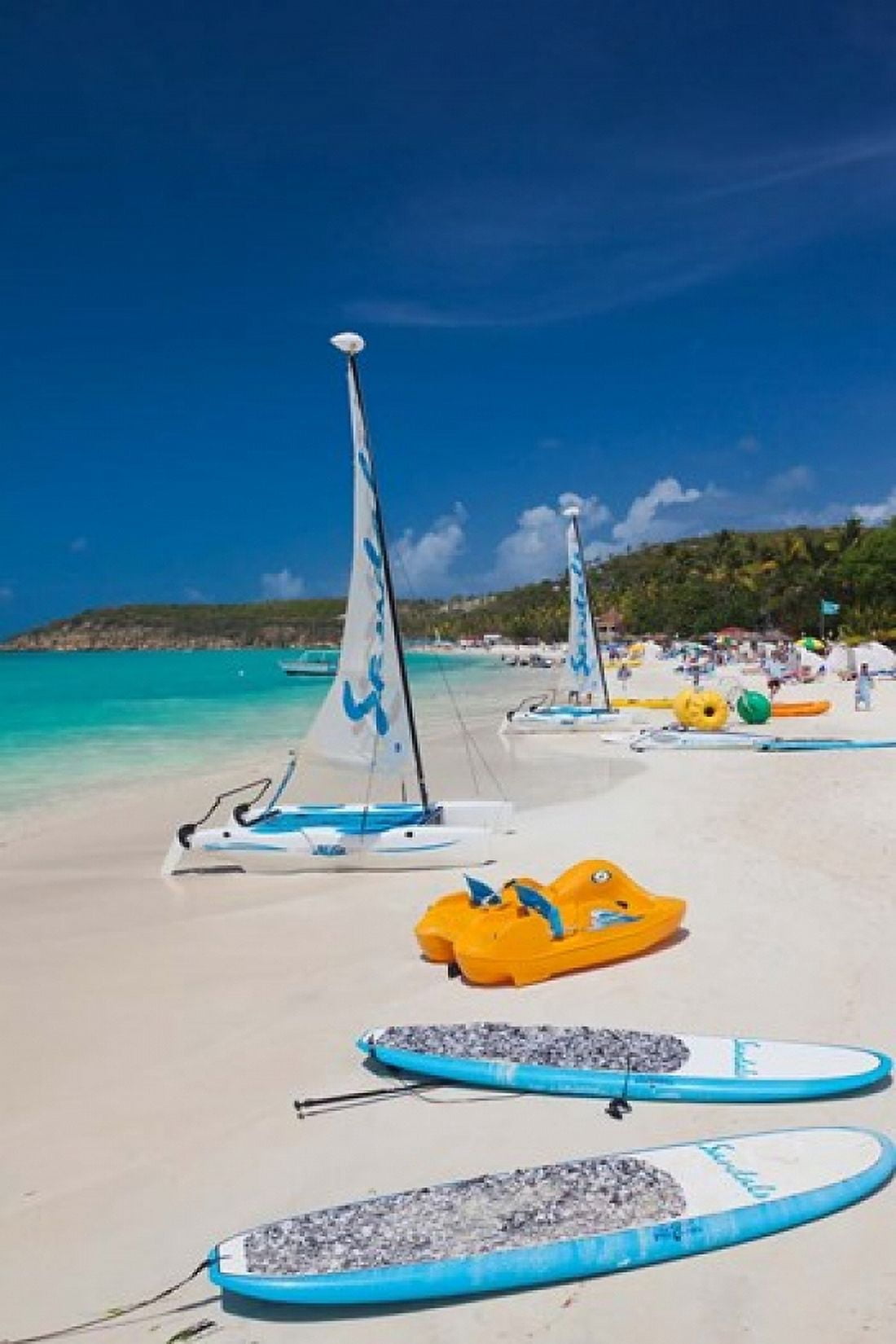 Antigua Dickenson Bay beach sailboats Canvas Art - Walter Bibikow DanitaDelimont (19 x 28)