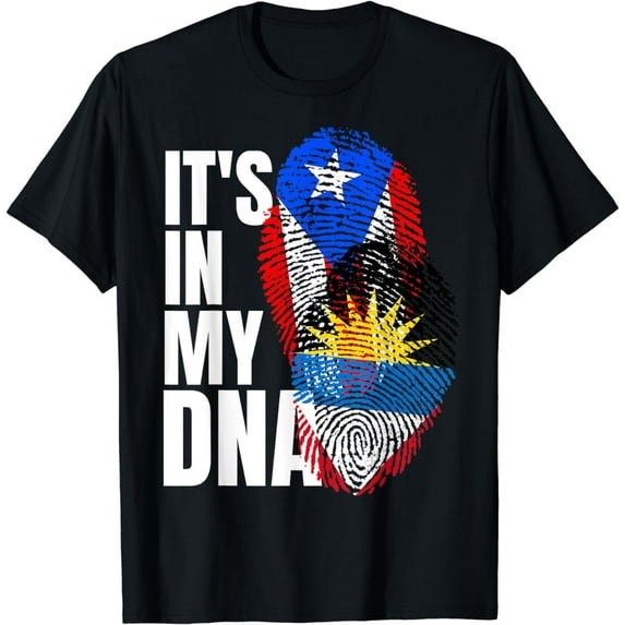 Antigua Plus Puerto Rican Mix DNA Flag Heritage T-Shirt