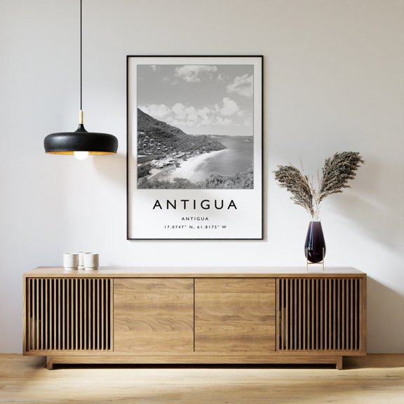 Antigua Travel Black And White Caribbean Beach Print, Unframed Paper Print