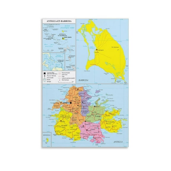 Antigua-and-Barbuda Map Posters Wall Art Picture Painting Poster Canvas Print Posters Artworks Bedroom Living Room Decor 20x30inch(50x75cm)