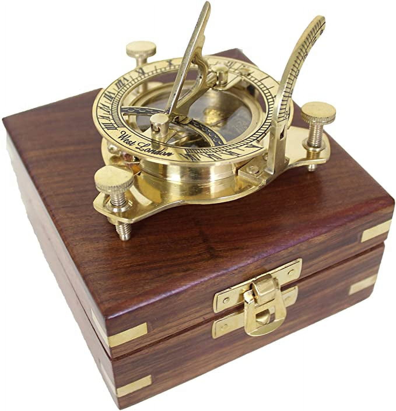 Retro Instruments Functional Nautical Compass with Sundial in Elegant Wooden Gift Box, 1 Count