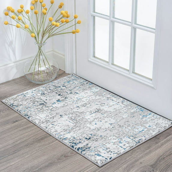 Antik Contemporary 2' x 3' Blue and Gray Polypropylene & Polyester Indoor Area Rug