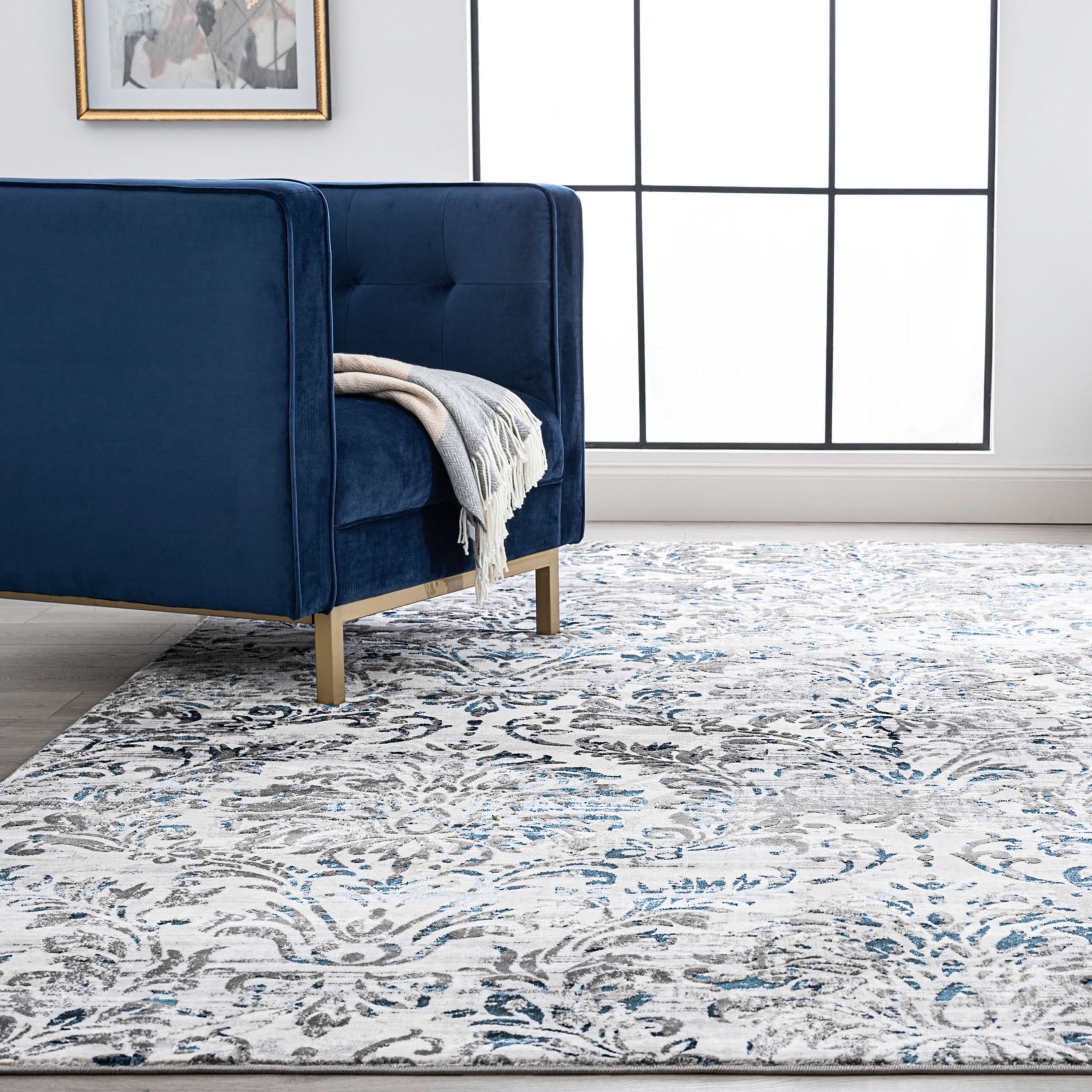 Antik Transitional 5' x 7' Blue and Gray Polypropylene & Polyester Indoor Area Rug