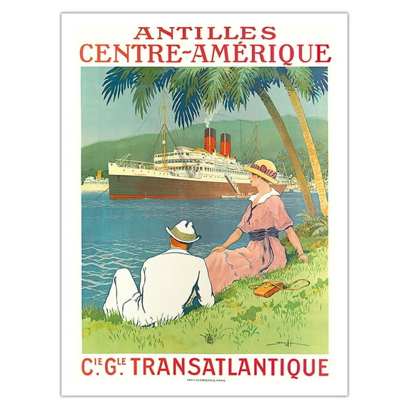 Antilles Central America - (CIE GLE) (French Line) - SS Flandre Cruise Ship - Vintage Ocean Liner Travel Poster by Sandy Hook c.1970s - Bamboo Fine Art 290gsm Paper Print (Unframed) 24x32in