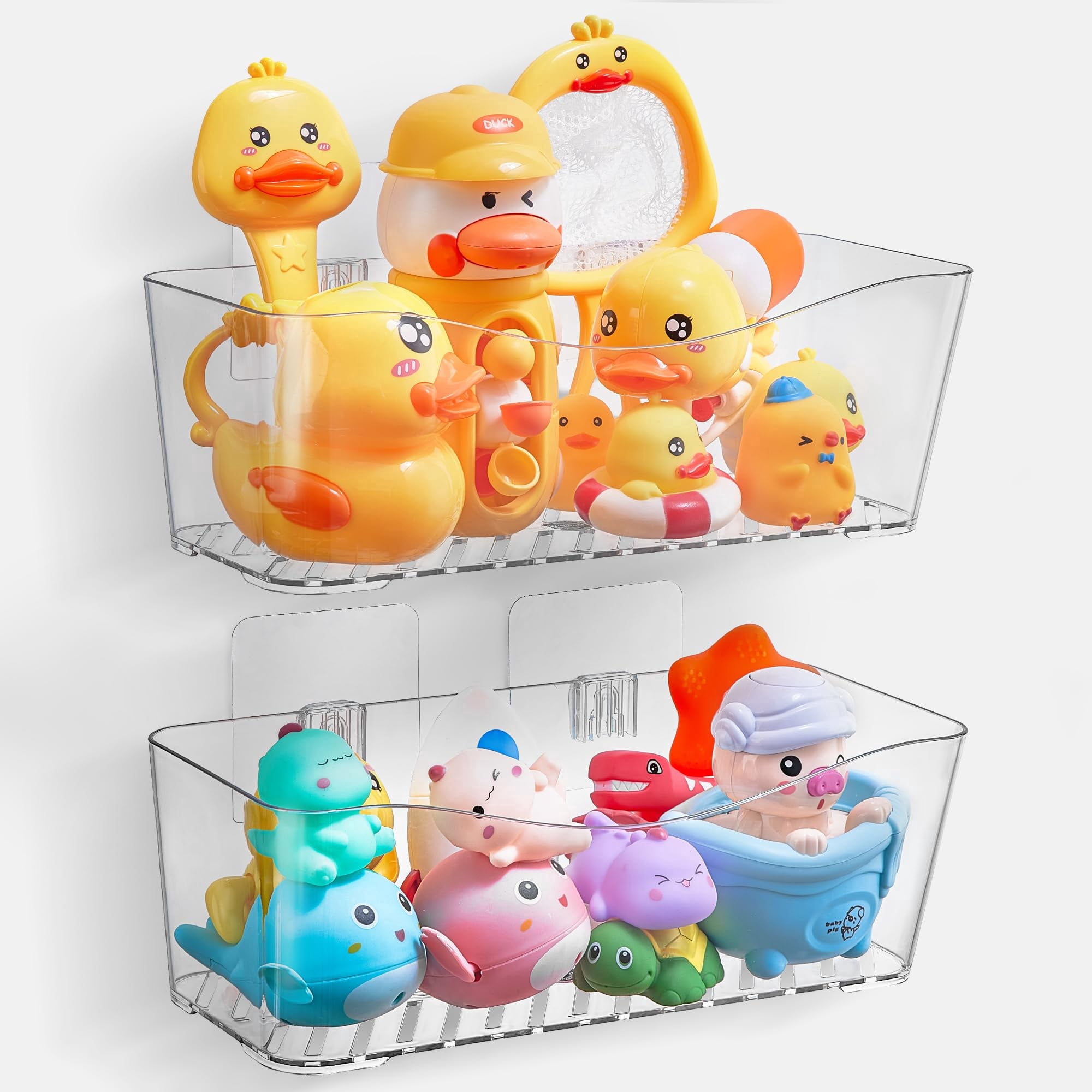 Antimbee 2 Pack Large Bath Toy Storage, Clear Bath Toy Holder, Fast Drying Bathtub Toy Storage Organizer, Easy Access Shower Toy Basket for Tidy Bathroom and Sort Toys