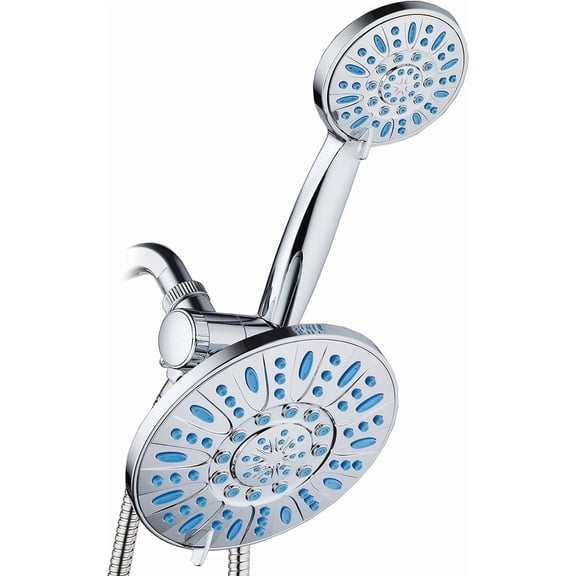 Antimicrobial/Anti-Clog High-Pressure 30-setting Rainfall Shower Combo by with Microban Nozzle Protection from Growth of Mold Mildew & Bacteria for Stronger Shower! Wave Blue