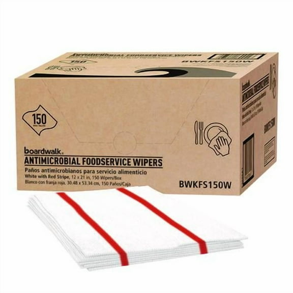 Antimicrobial Foodservice Wipers, 1-Ply, 12 x 21, Red/White, 150/Carton | Bundle of 5