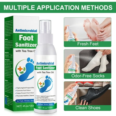 Antimicrobial Foot Sanitizer with Tea Tree Oil Effective Against Fungus & Bacteria Controls Odor 4 fl oz