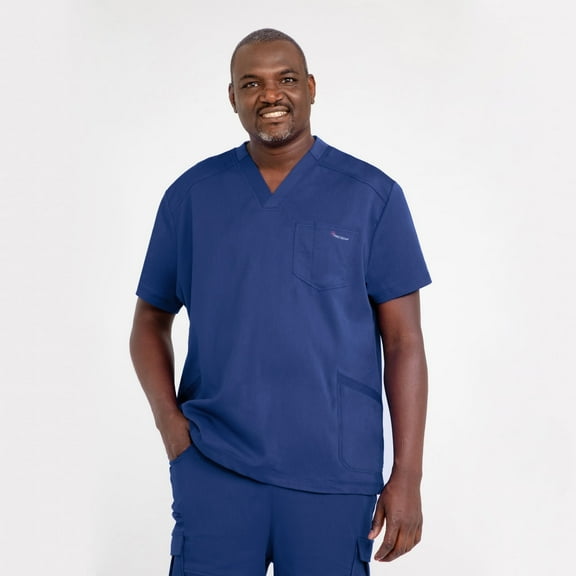 Antimicrobial Scrub Men’s Premium V-neck Top, Large, Navy Blue
