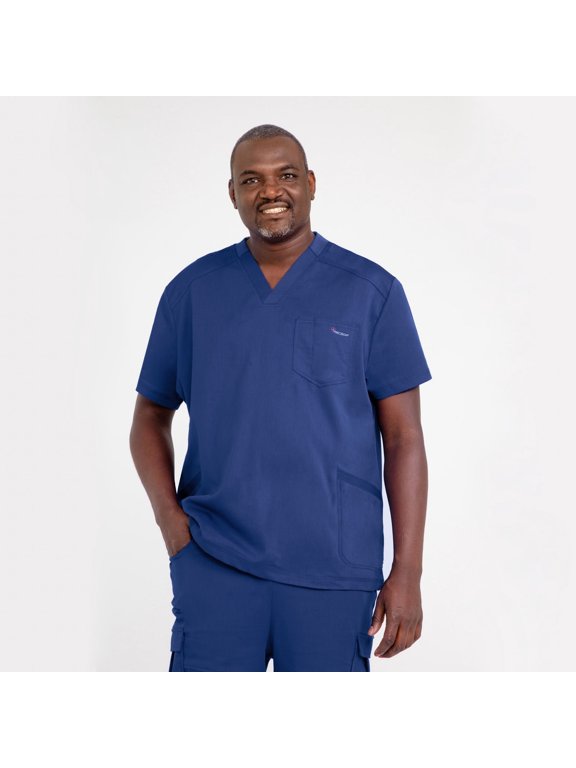 Antimicrobial Scrub Men’s Premium V-neck Top, Large, Navy Blue