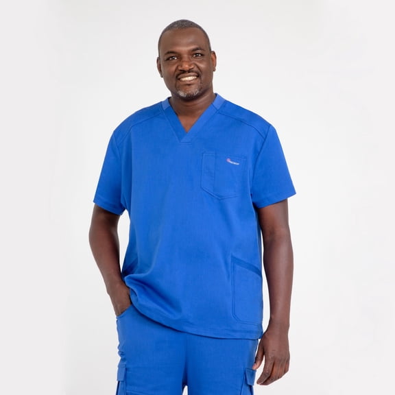 Antimicrobial Scrub Men’s Premium V-neck Top, Small, Royal Blue