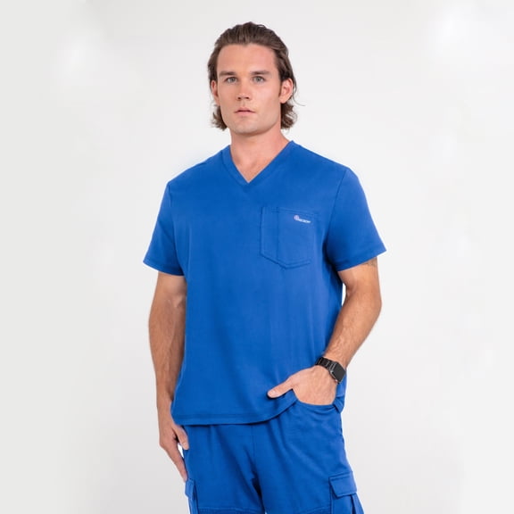 Antimicrobial Scrub Men’s V-neck Top, Small, Royal Blue
