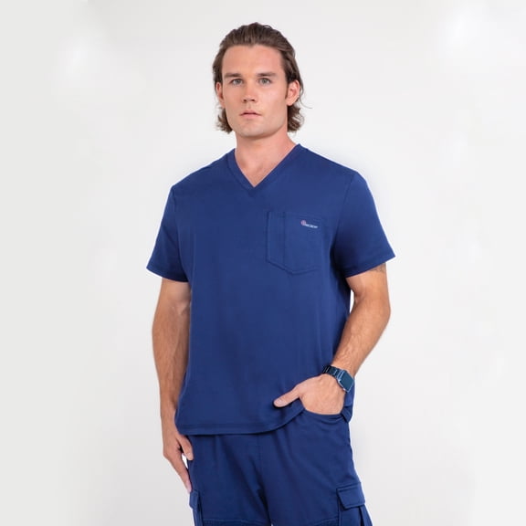 Antimicrobial Scrub Men’s V-neck Top, XXL, Navy Blue