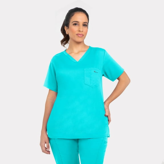 Antimicrobial Women's Scrub V-neck Top, Medium, Teal