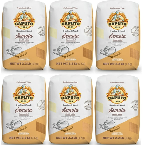 Antimo Caputo Semolina Wheat BDF32 Flour 2.2 LB (Pack of 6) Bulk - Italian Durum Semola Di Grano - All Natural Dough for Fresh Pasta