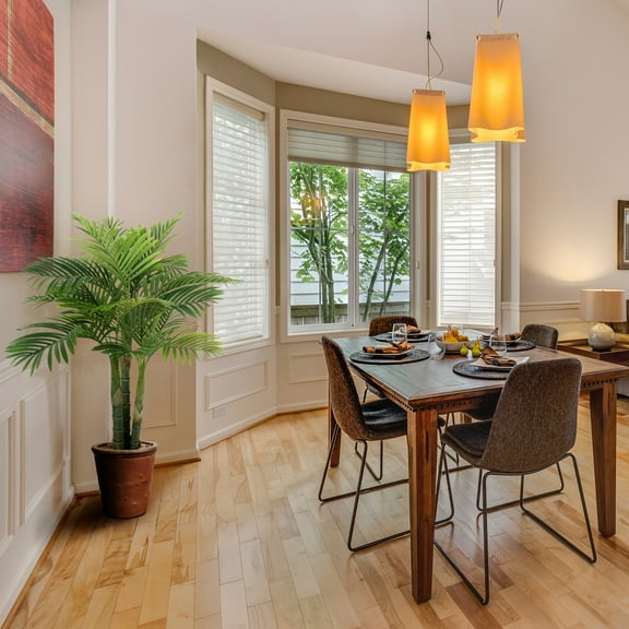 Anting 4FT Artificial Golden Cane Palm Tree 15Leaves Faux Triple Tropical Palm Plants with Pot for Gift Home Office Decor Green (Set of 2)