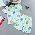 thumbnail image 1 of Antinious Boys Girls Casual 2 Piece Summer Outfit Round Neck Short Sleeve Cutout Print Elastic Waist Shorts, 1 of 3