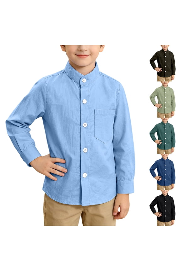 Boys Girls Long Sleeve British Style School Uniform Pocket Shirts