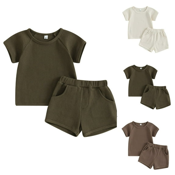 Antinious Toddler Casual Fashion Outfit Set Boys Girls Short Sleeve Set Summer Breathable Short Sleeve Shirt & Shorts Set,Outfits for Kids,Boys Girls Sleepwear Set,Coffee,100