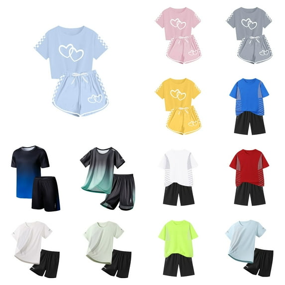 Antinious Toddler Casual Fashion Summer Short Sleeve Round Neck Top and Shorts Outfit Set,Outfits for Kids,Boys Girls Sleepwear Set,Red,120