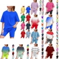 thumbnail image 1 of Antinious Toddler Summer Short Sleeve Loose Solid Color T-Shirt with Yoga Shorts Outfits for Kids Casual Home Wear Set,Outfits for Kids,Boys Girls Sleepwear Set,Green,130, 1 of 5