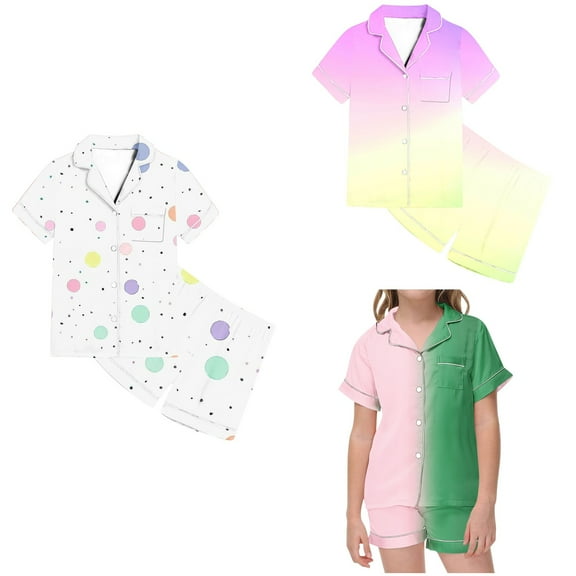 Antinious Toddler Summer Short Sleeve Pajamas Set Solid Satin Top Shorts Sleepwear Set,Outfits for Kids,Boys Girls Sleepwear Set,Multicolor,120