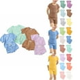 thumbnail image 1 of Antinious Boys Girls Short Sleeve&nbsp;2&nbsp;Piece&nbsp;Outfits,Toddler&nbsp;Casual&nbsp;Fashion Outfit Set,Kids Boys And Round Neck Short Sleeved Solid Color T-shirt Low Waisted Shorts Set,Pink,130, 1 of 5