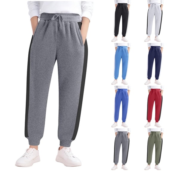 Antinious Boys Girls Stylish Solid Fleece Elastic Waist Pocket Cargo Jogger Full Length Fall Winter Warm Sweatpants 5-6Y
